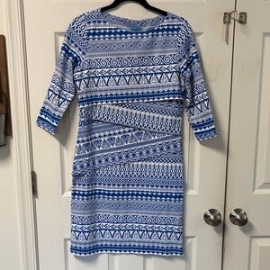 J. McLaughlin Elegant Blue and White Long Sleeve Dress